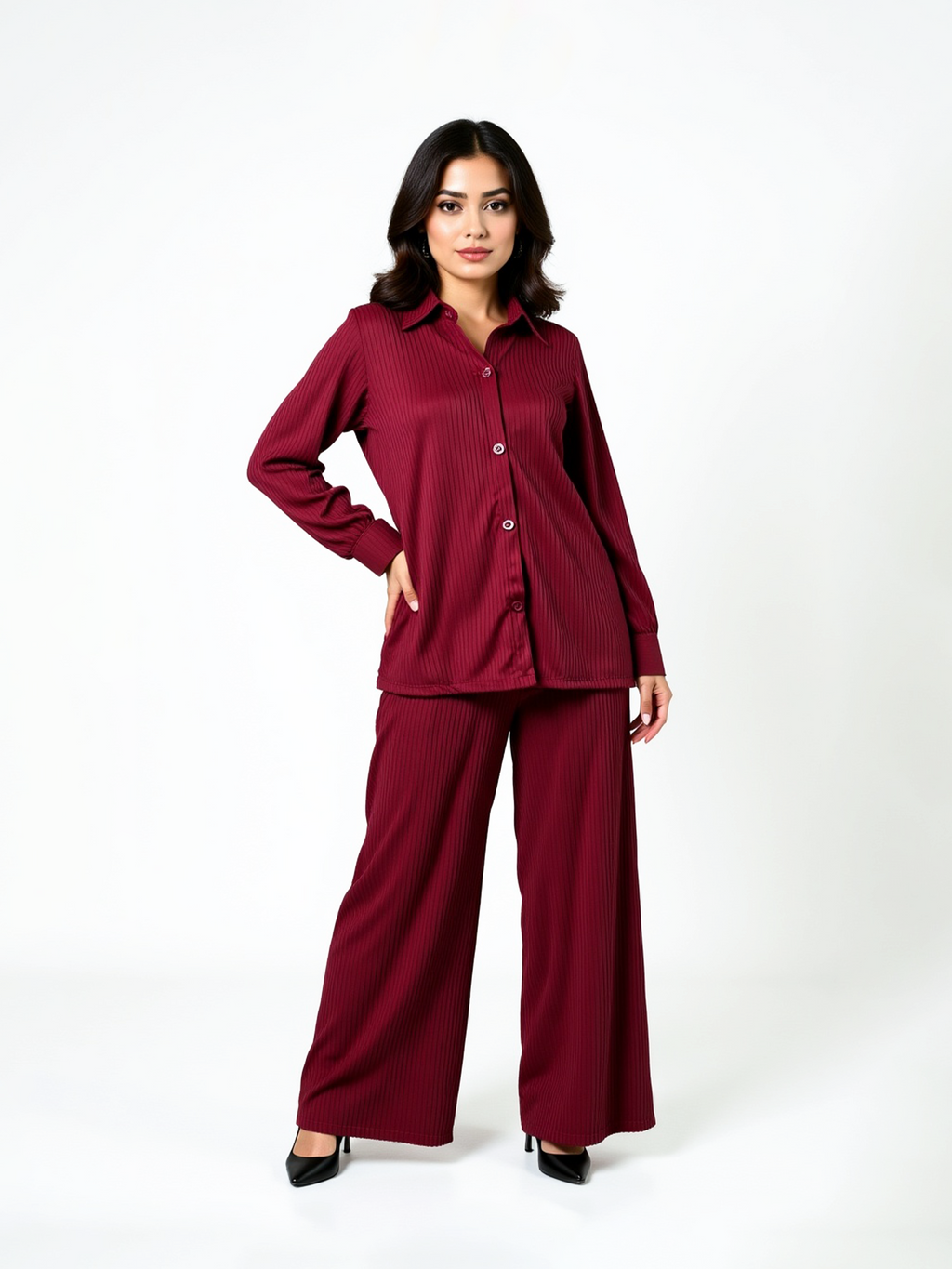 Aura Ribbed Set (Maroon)