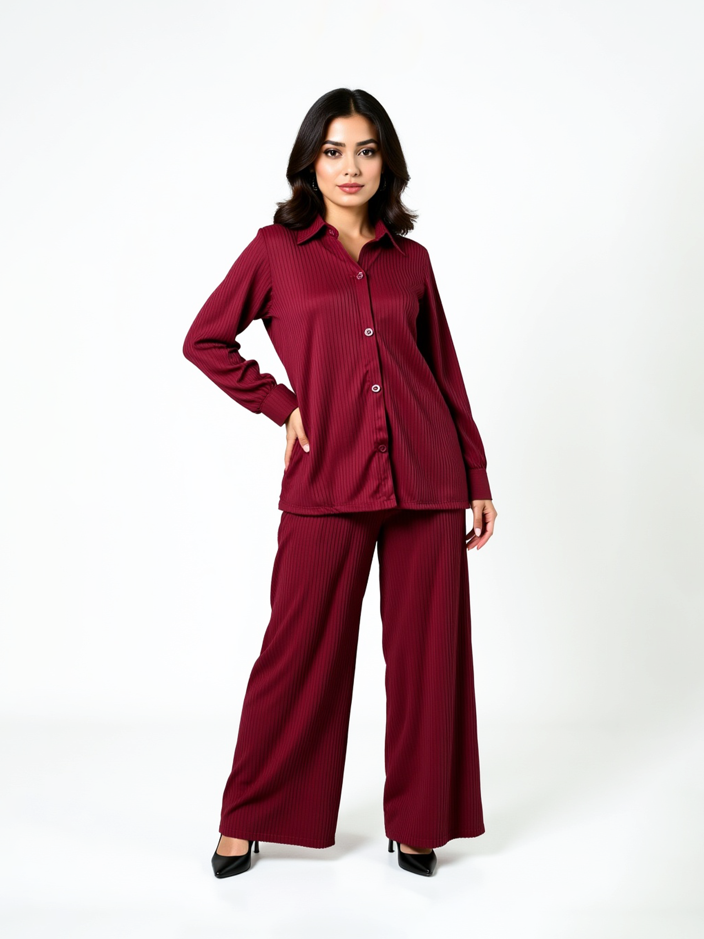 Aura Ribbed Set (Maroon)